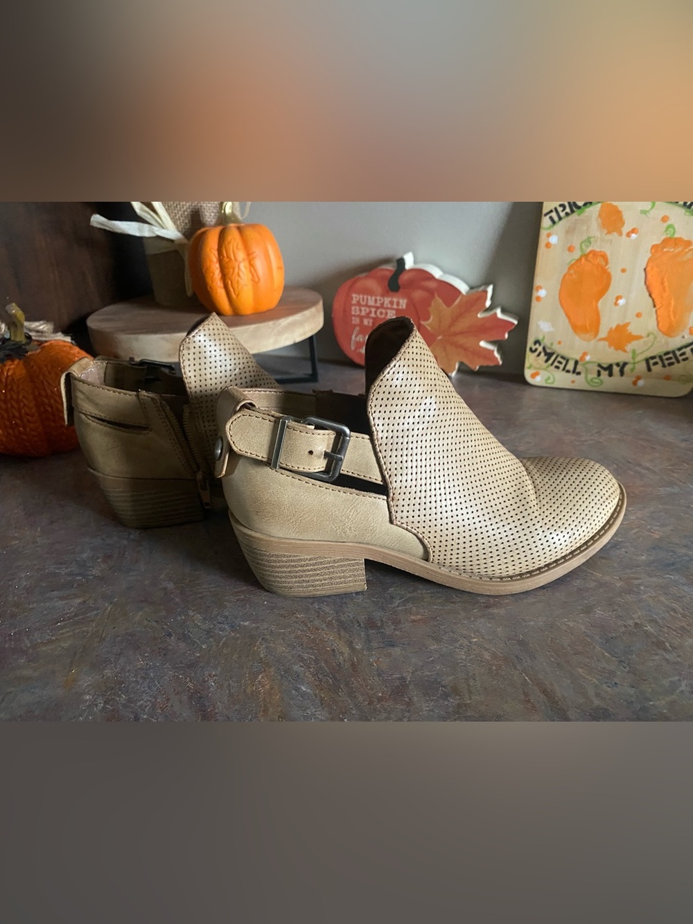 Soda Tan Perforated Slingback Mules with Buckle
